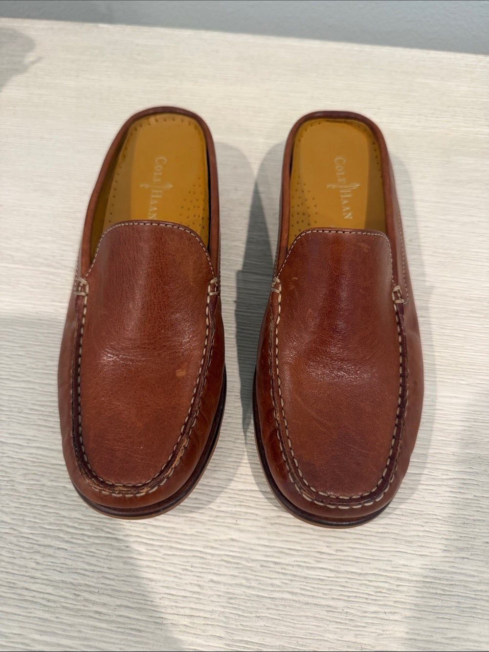 Cole Haan Chestnut Brown Leather Slip-On Mule Loafers